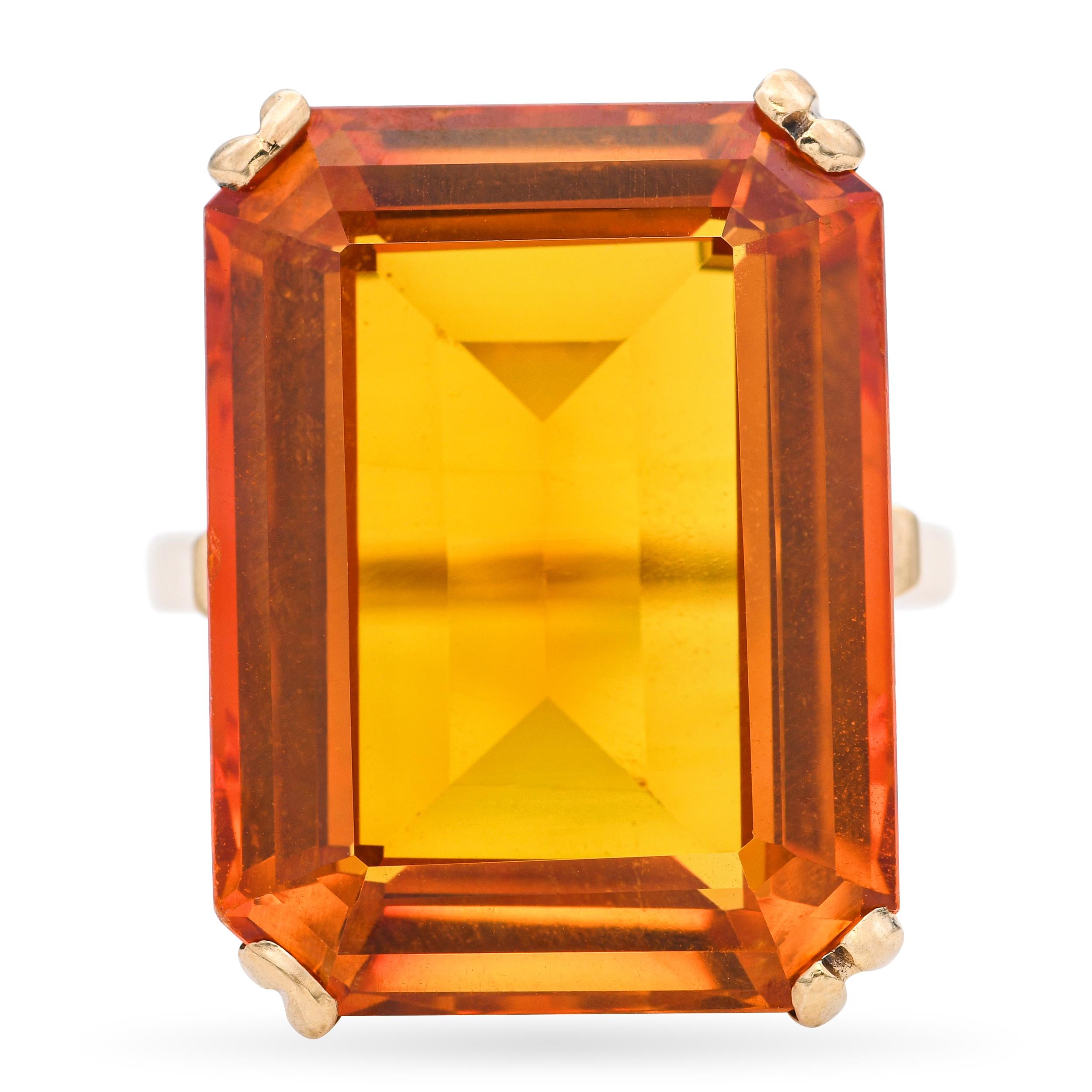 Vintage 10k Yellow Gold 28.30ct Lab Grown Orange Sapphire Ring