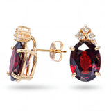 14k Yellow Gold 7.90ctw Garnet & Diamond Cluster Stud Earrings