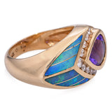 Kabana 14k Yellow Gold Amethyst Diamond and Opal Inlay Statement Ring