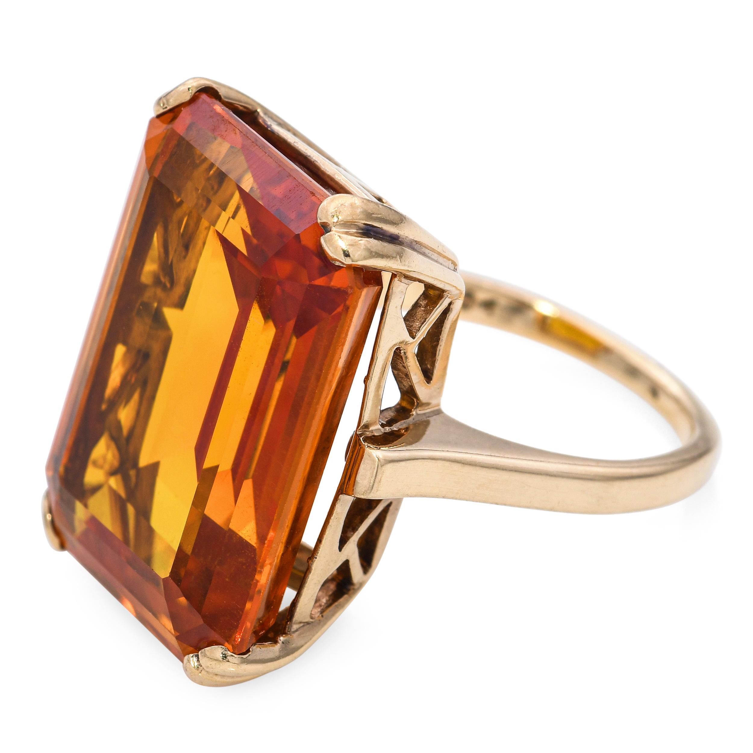 Vintage 10k Yellow Gold 28.30ct Lab Grown Orange Sapphire Ring