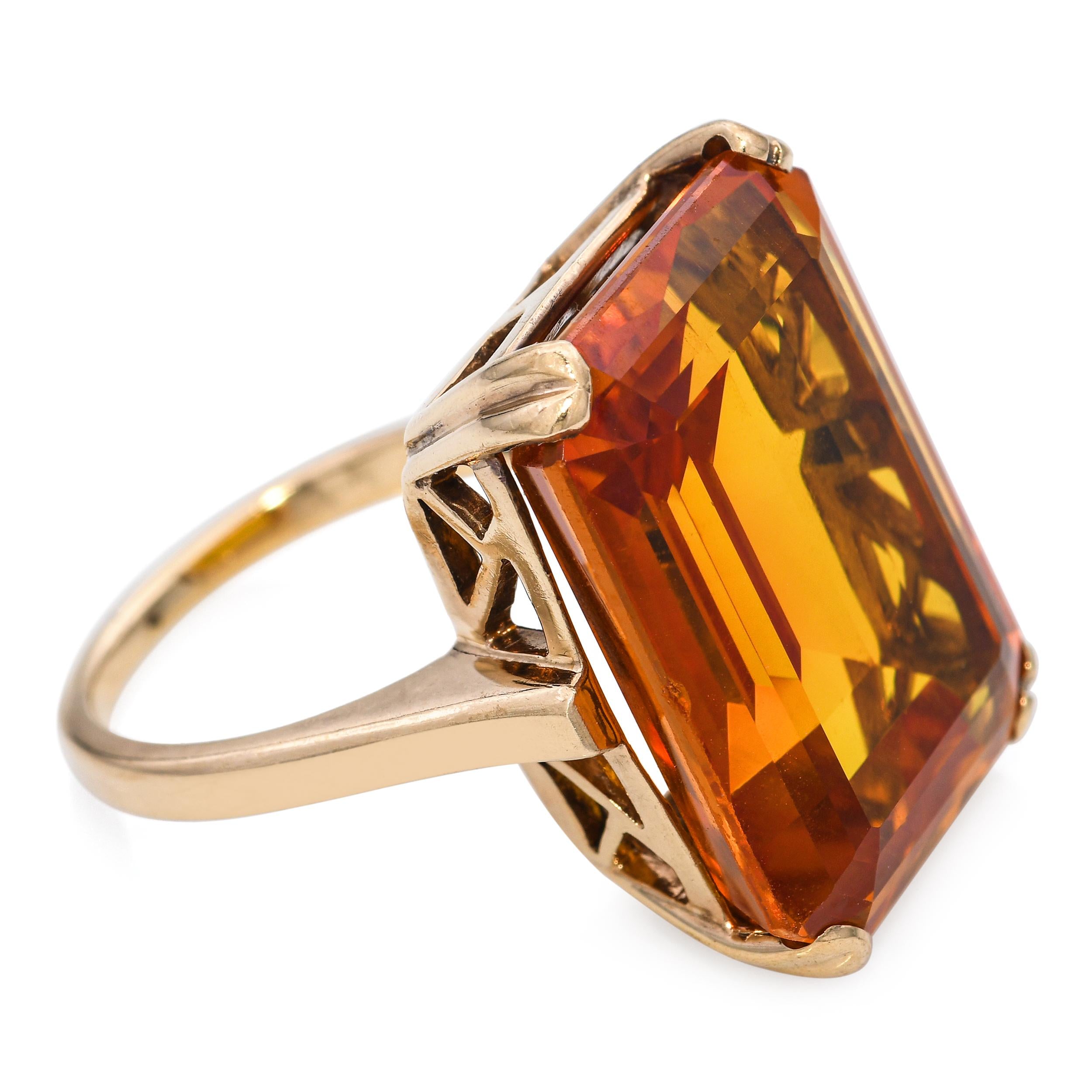 Vintage 10k Yellow Gold 28.30ct Lab Grown Orange Sapphire Ring
