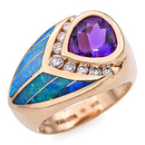 Kabana 14k Yellow Gold Amethyst Diamond and Opal Inlay Statement Ring