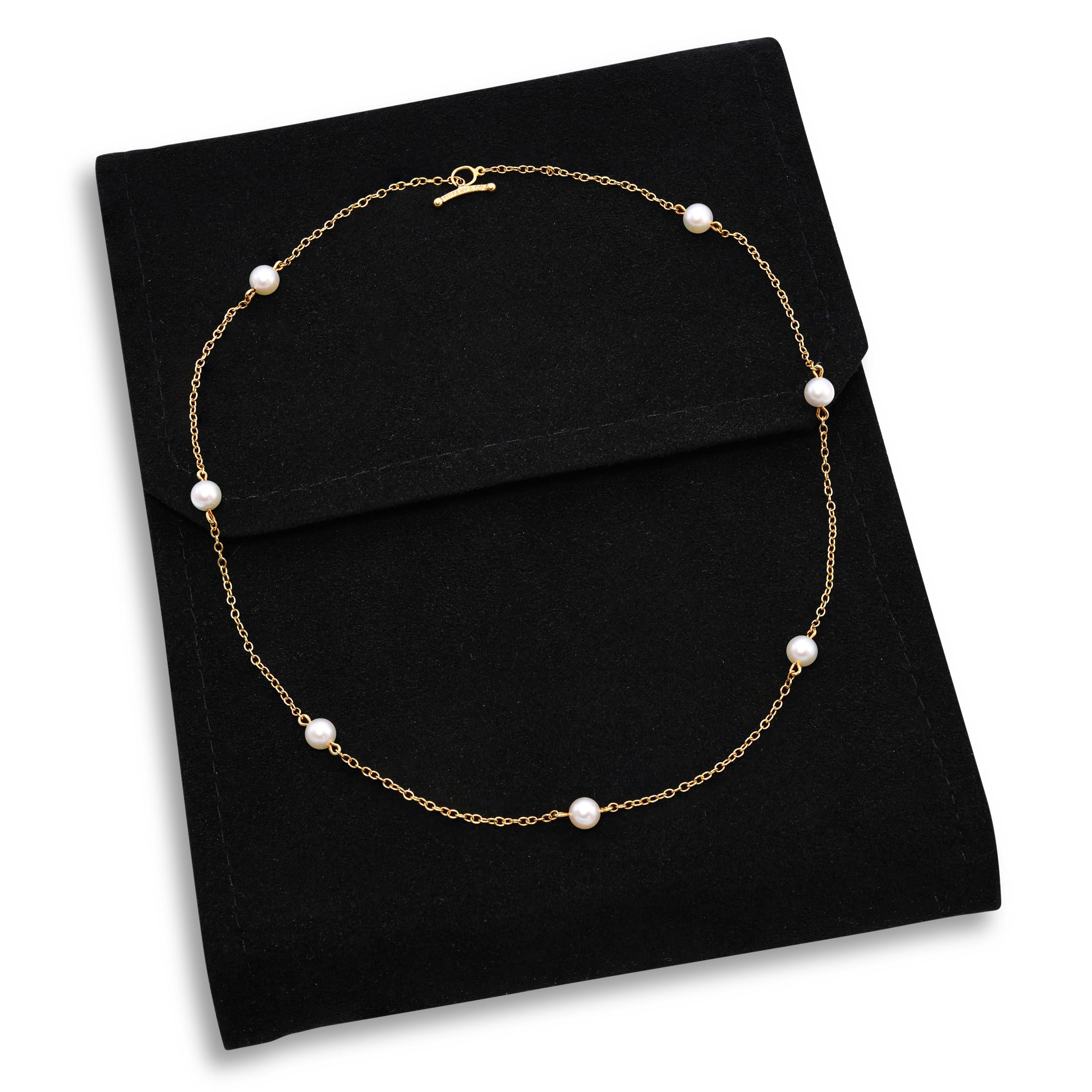 Tiffany and Co Elsa Peretti 18k Yellow Gold Pearl By The Yard Station Necklace
