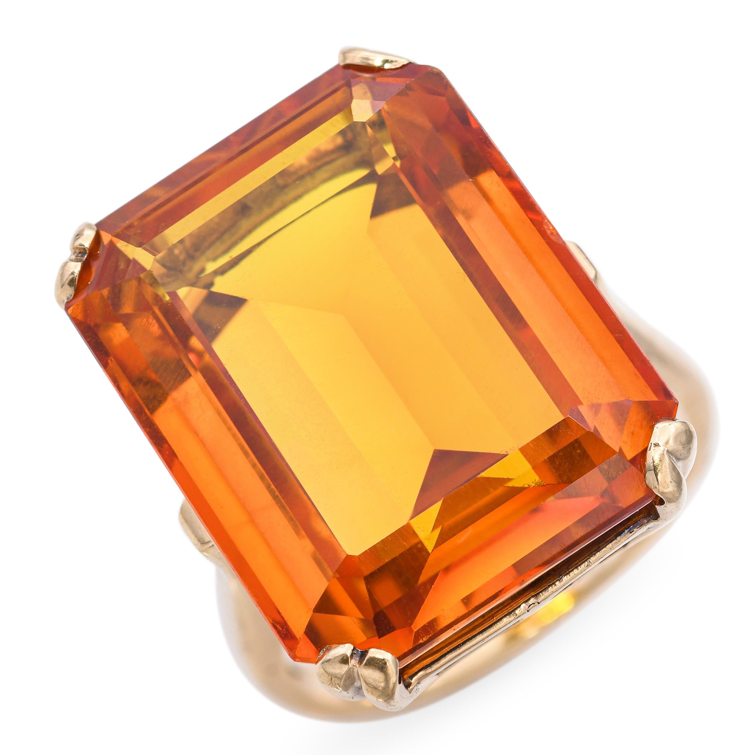 Vintage 10k Yellow Gold 28.30ct Lab Grown Orange Sapphire Ring