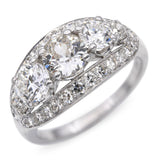 Vintage Platinum 2.63tcw Old Euro Diamond Three Stone Cluster Ring
