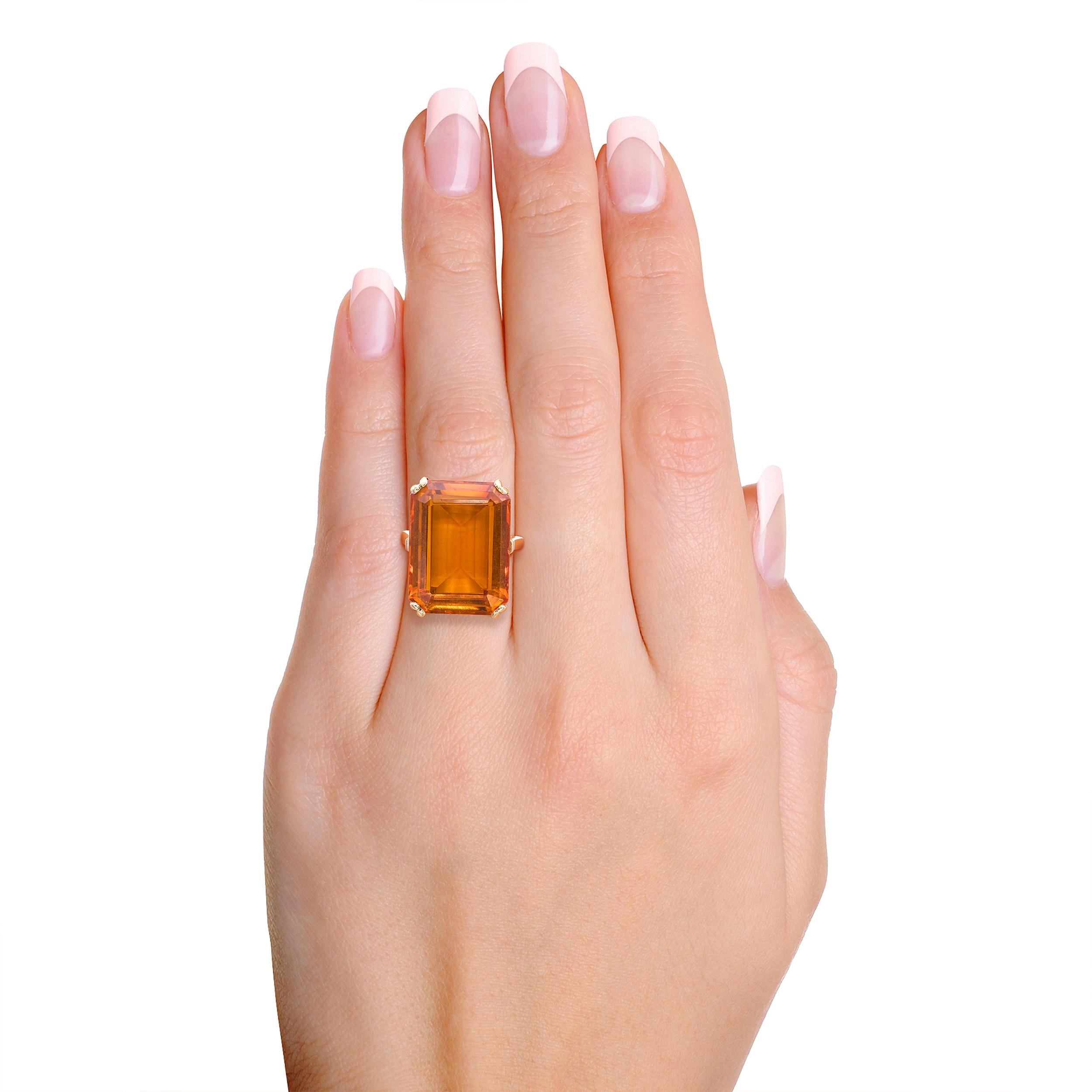 Vintage 10k Yellow Gold 28.30ct Lab Grown Orange Sapphire Ring