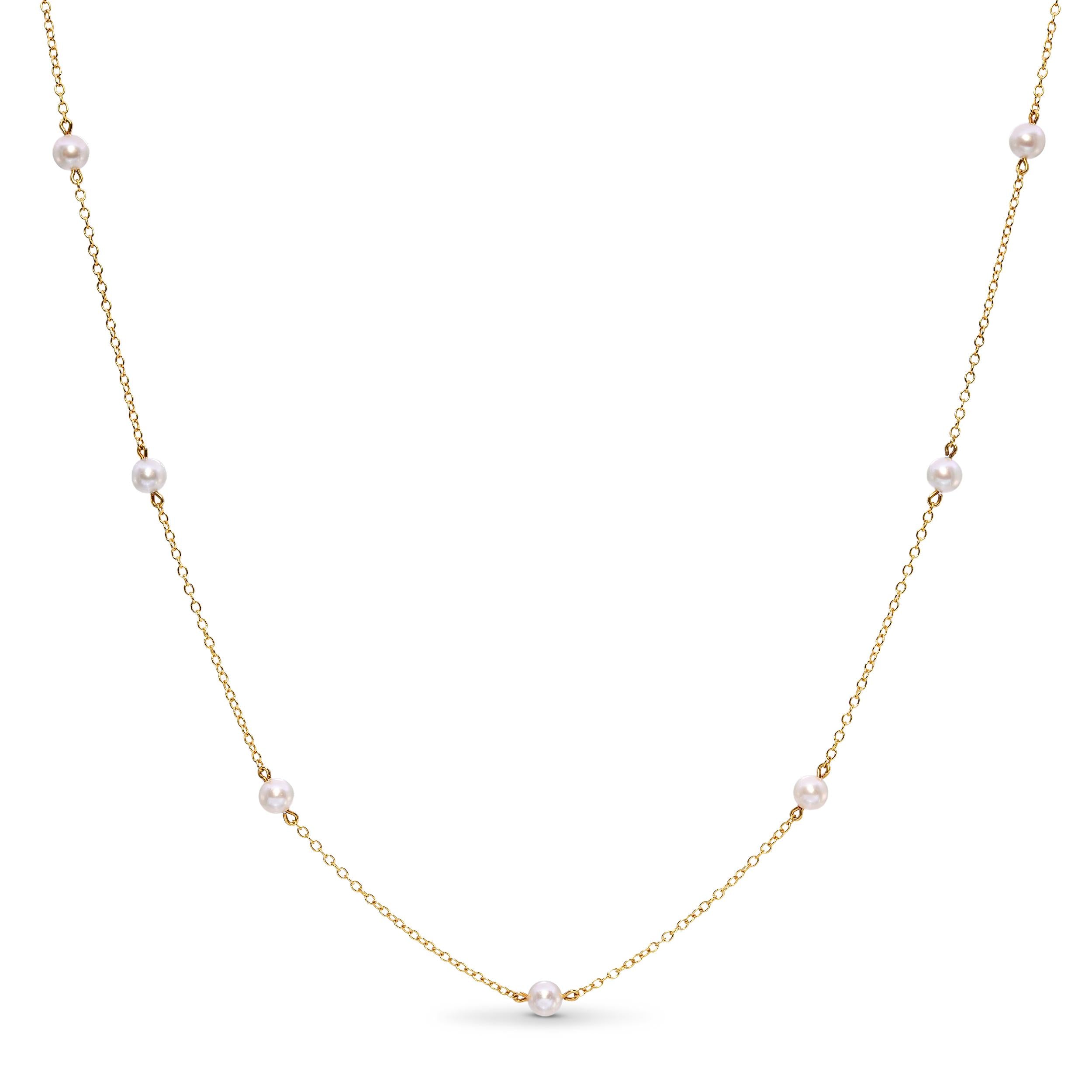 Tiffany and Co Elsa Peretti 18k Yellow Gold Pearl By The Yard Station Necklace