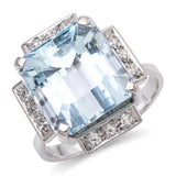 Vintage 18k White Gold Aquamarine and Diamond Cocktail Ring