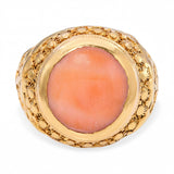 Vintage 23k Yellow Gold Coral Cabochon Ring