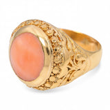 Vintage 23k Yellow Gold Coral Cabochon Ring