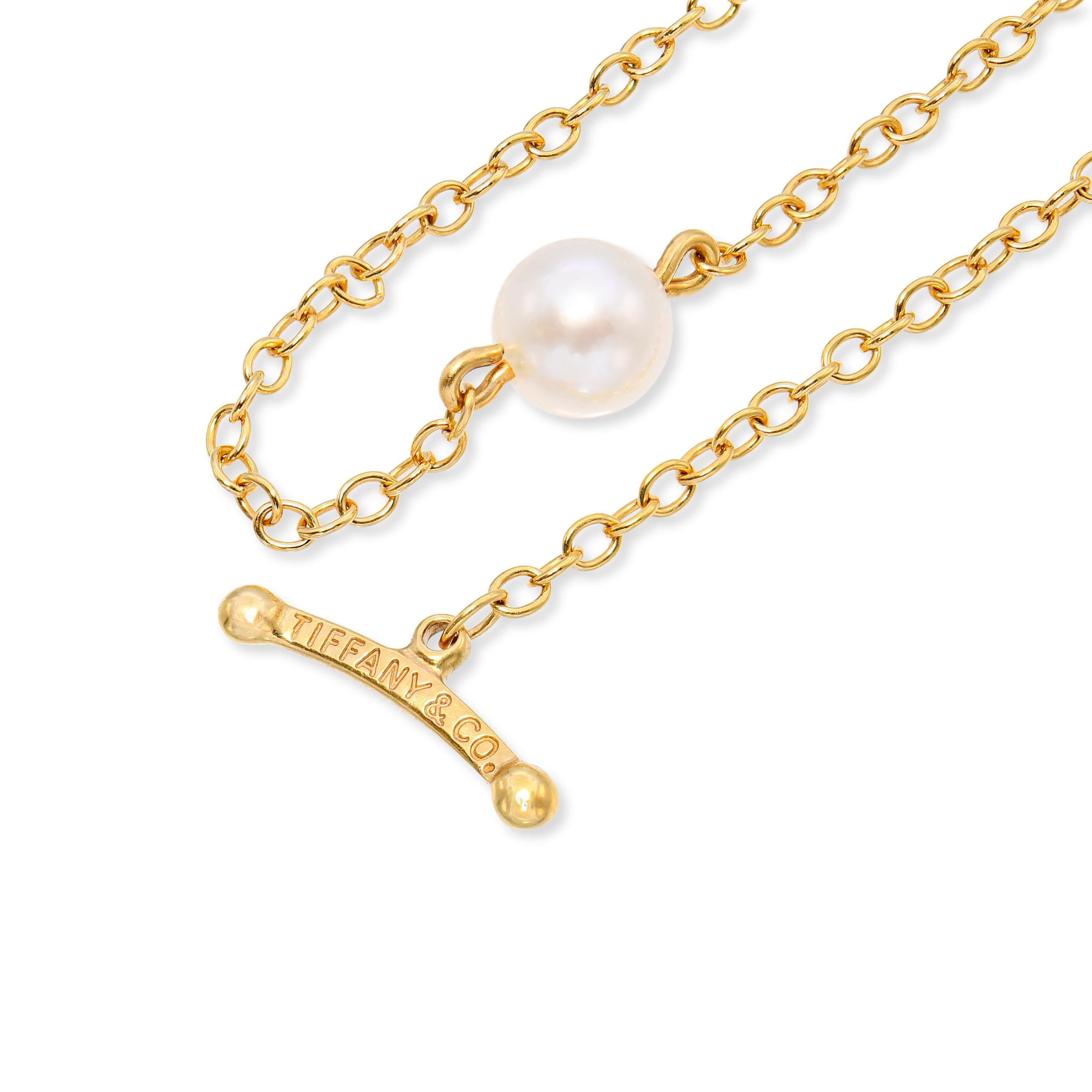 Tiffany and Co Elsa Peretti 18k Yellow Gold Pearl By The Yard Station Necklace