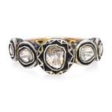 Vintage  Sterling Silver and Yellow Gold Polki Diamond Graduating Band Ring