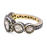 Vintage  Sterling Silver and Yellow Gold Polki Diamond Graduating Band Ring