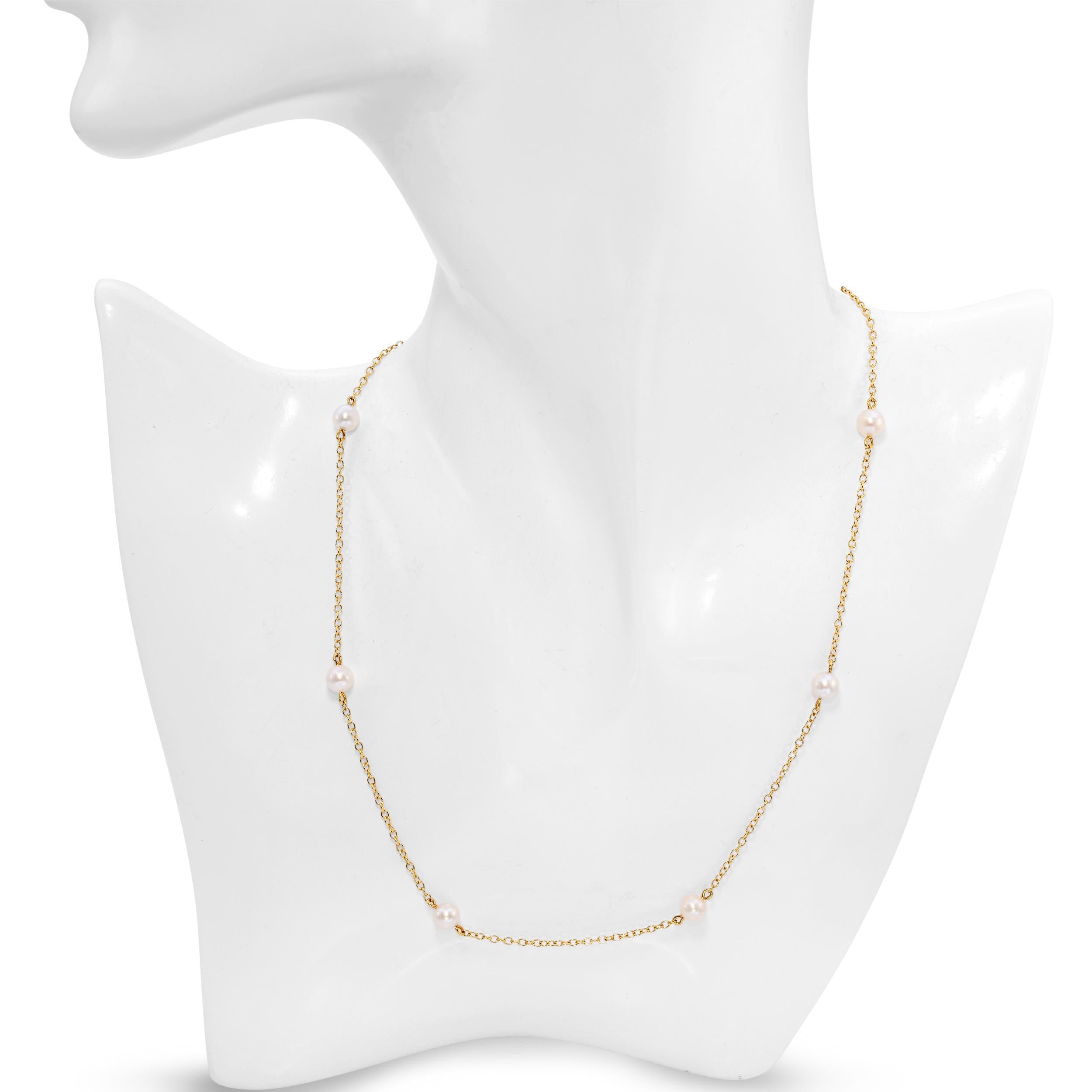 Tiffany and Co Elsa Peretti 18k Yellow Gold Pearl By The Yard Station Necklace