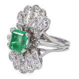 Vintage Precious Metal Alloy Emerald and Diamond Statement Ring
