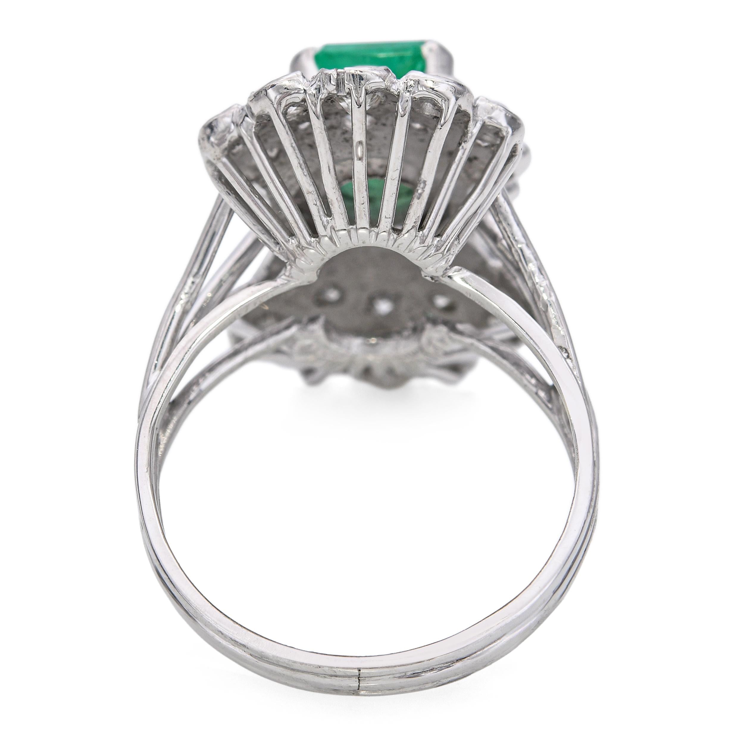 Vintage Precious Metal Alloy Emerald and Diamond Statement Ring