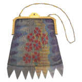 Antique Art Deco Painted Floral Bouquet Mesh Evening Bag