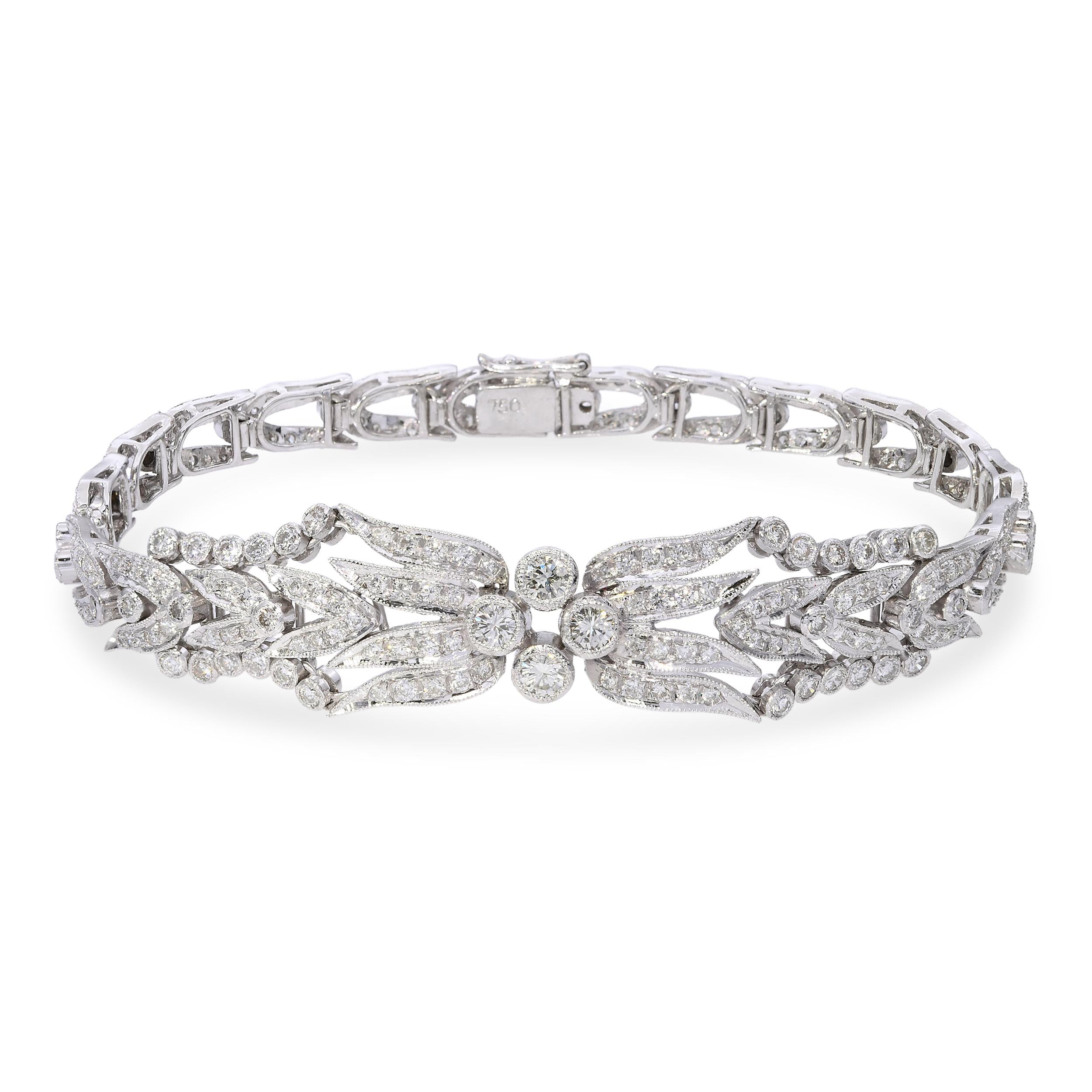 Vintage 18K White Gold 3.96tcw Diamond Filigree Bracelet