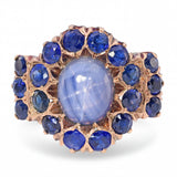 Antique 12k Rose Gold 7.34ct Star Sapphire & Blue Sapphire Statement Ring