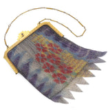 Antique Art Deco Painted Floral Bouquet Mesh Evening Bag