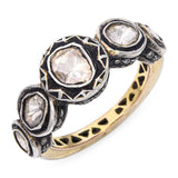 Vintage  Sterling Silver and Yellow Gold Polki Diamond Graduating Band Ring