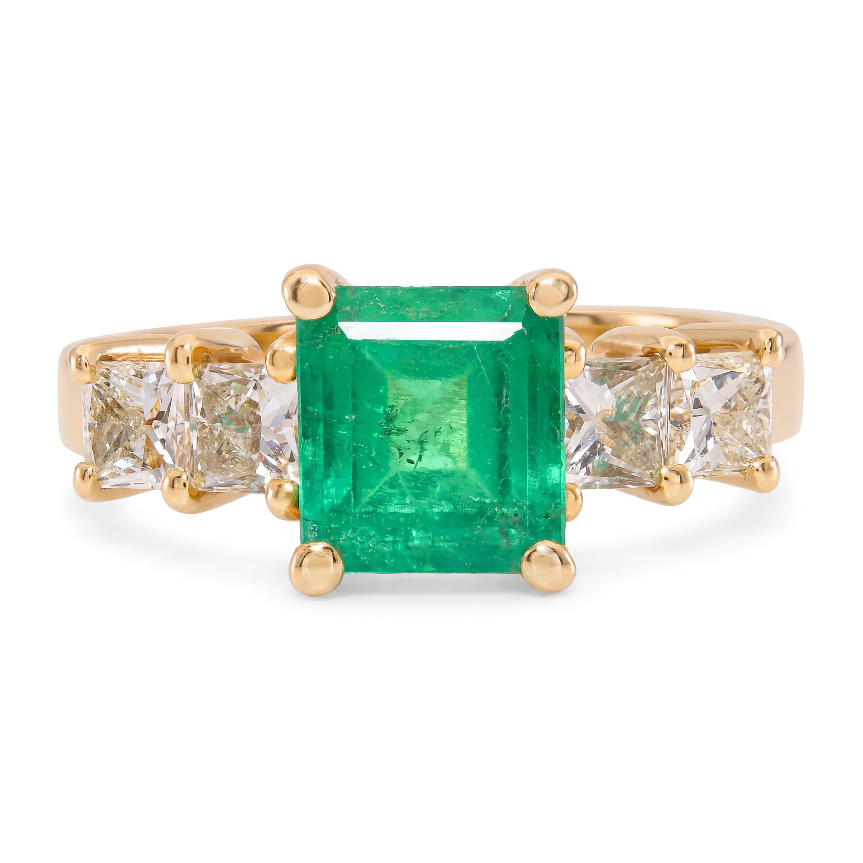 Vintage 14k Yellow Gold Emerald and Diamond Ring