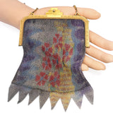 Antique Art Deco Painted Floral Bouquet Mesh Evening Bag