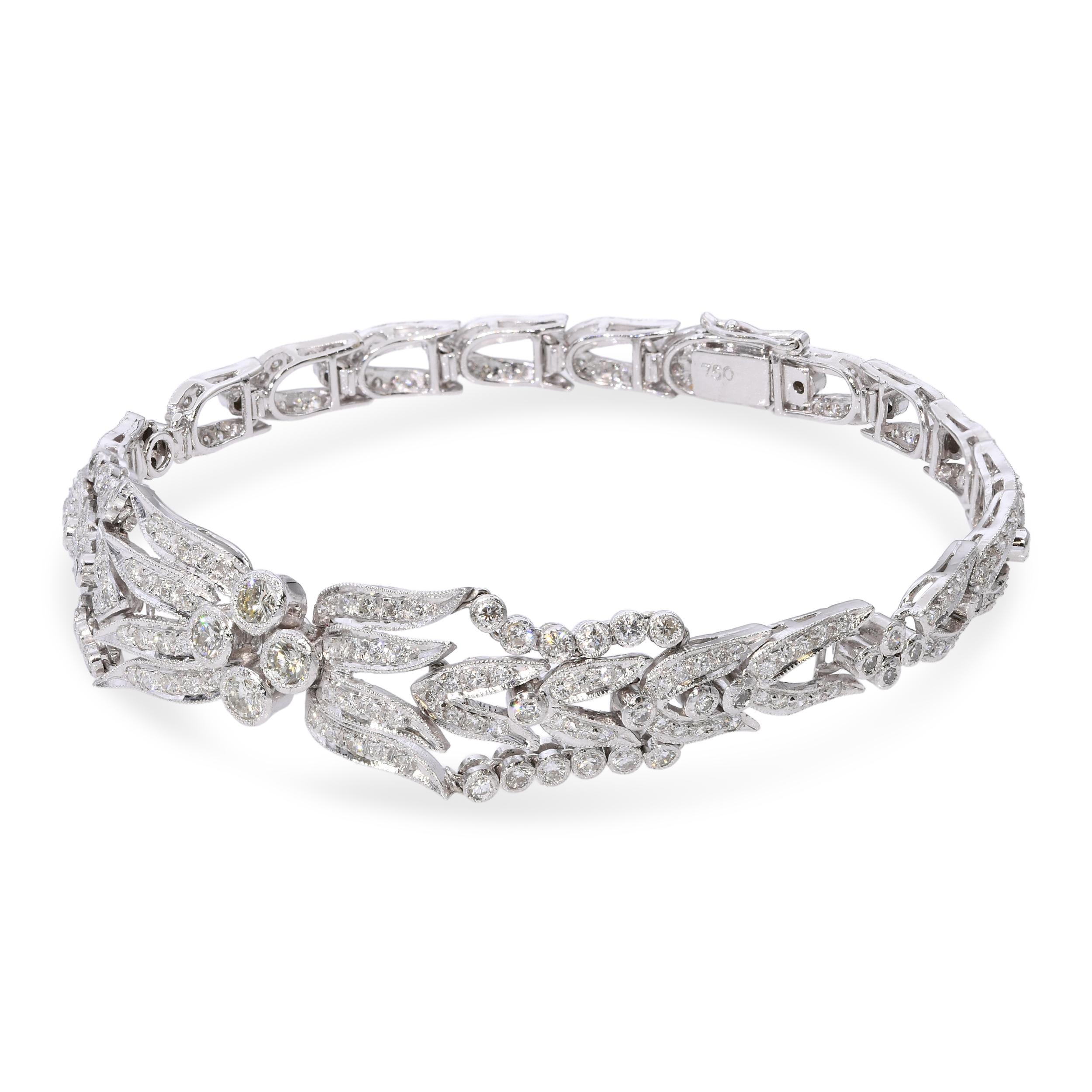 Vintage 18K White Gold 3.96tcw Diamond Filigree Bracelet