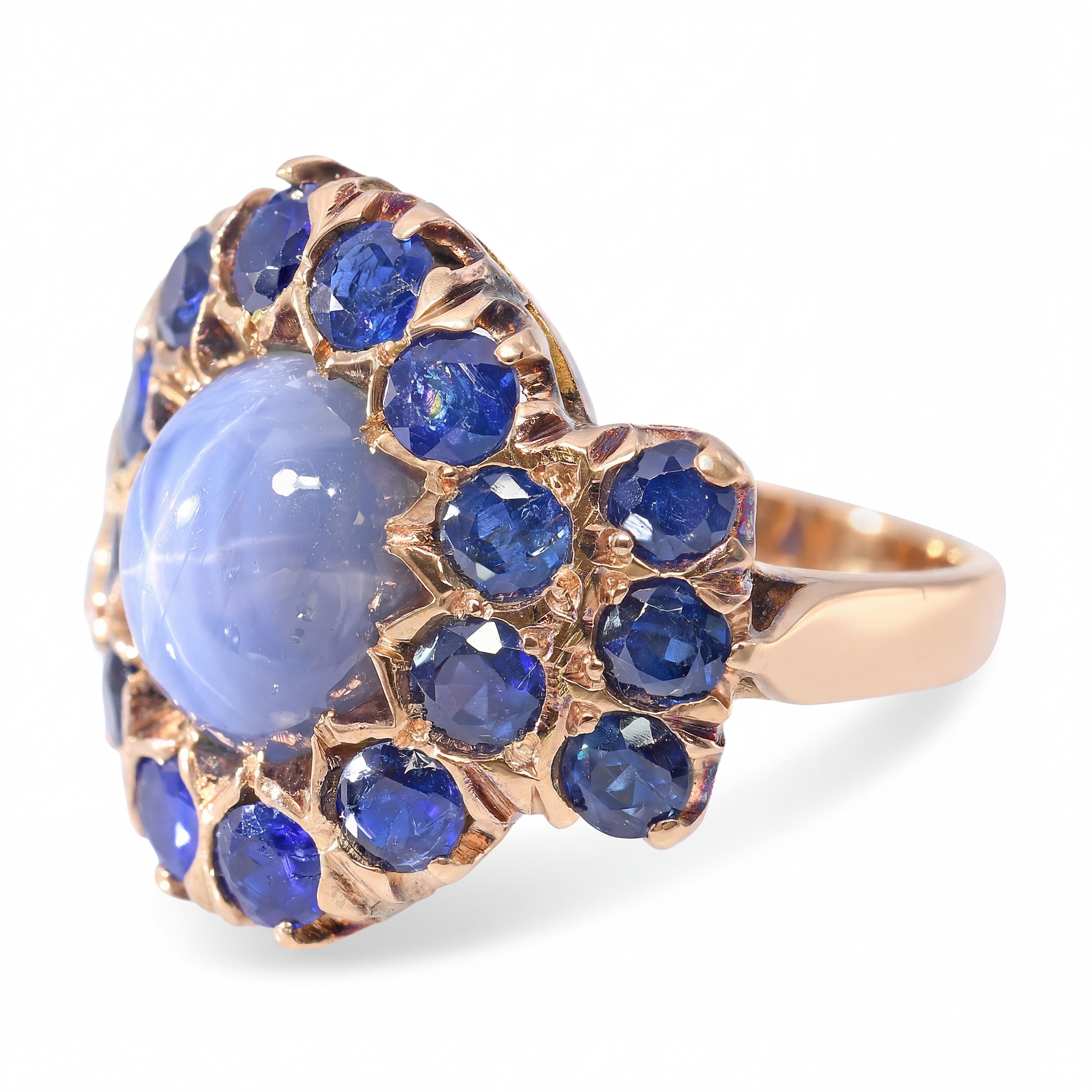 Antique 12k Rose Gold 7.34ct Star Sapphire & Blue Sapphire Statement Ring