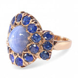 Antique 12k Rose Gold 7.34ct Star Sapphire & Blue Sapphire Statement Ring