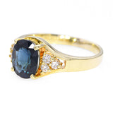 Vintage 14k Yellow Gold 1.56ct Teal Sapphire and Diamond Ring