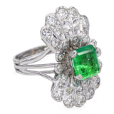 Vintage Precious Metal Alloy Emerald and Diamond Statement Ring