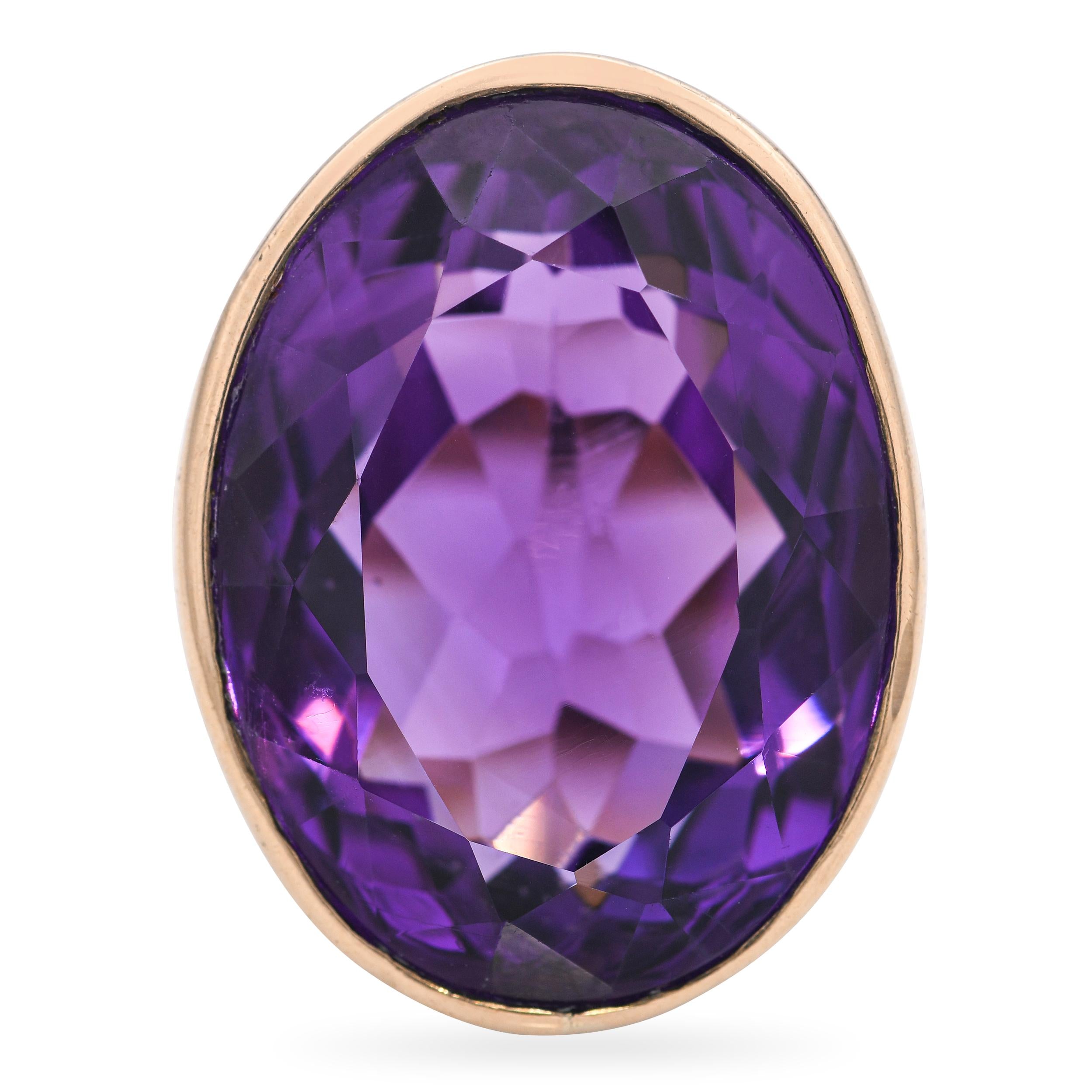 Antique 14k Rose Gold 17ct Amethyst Floral Engraving Ring