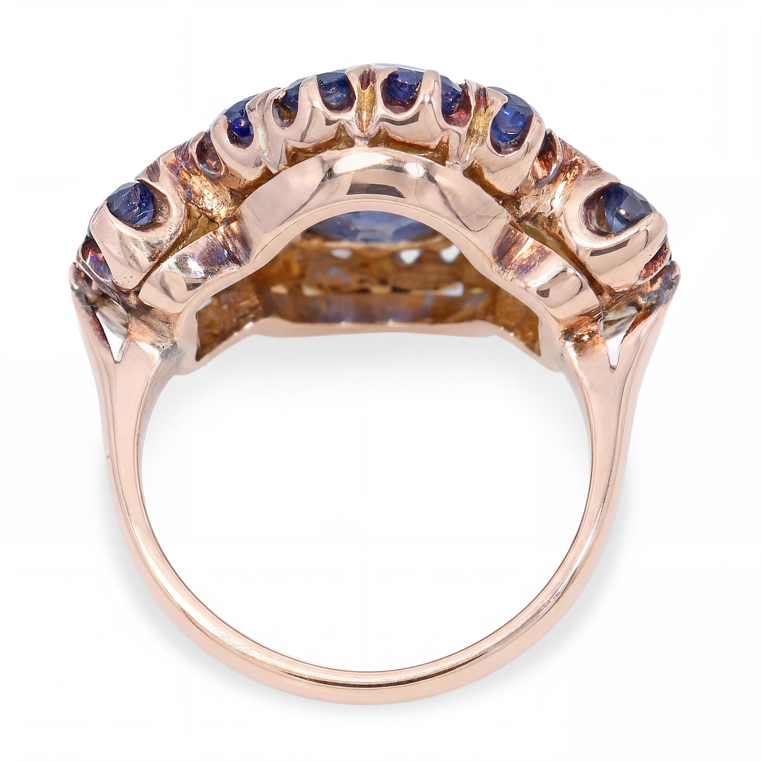 Antique 12k Rose Gold 7.34ct Star Sapphire & Blue Sapphire Statement Ring