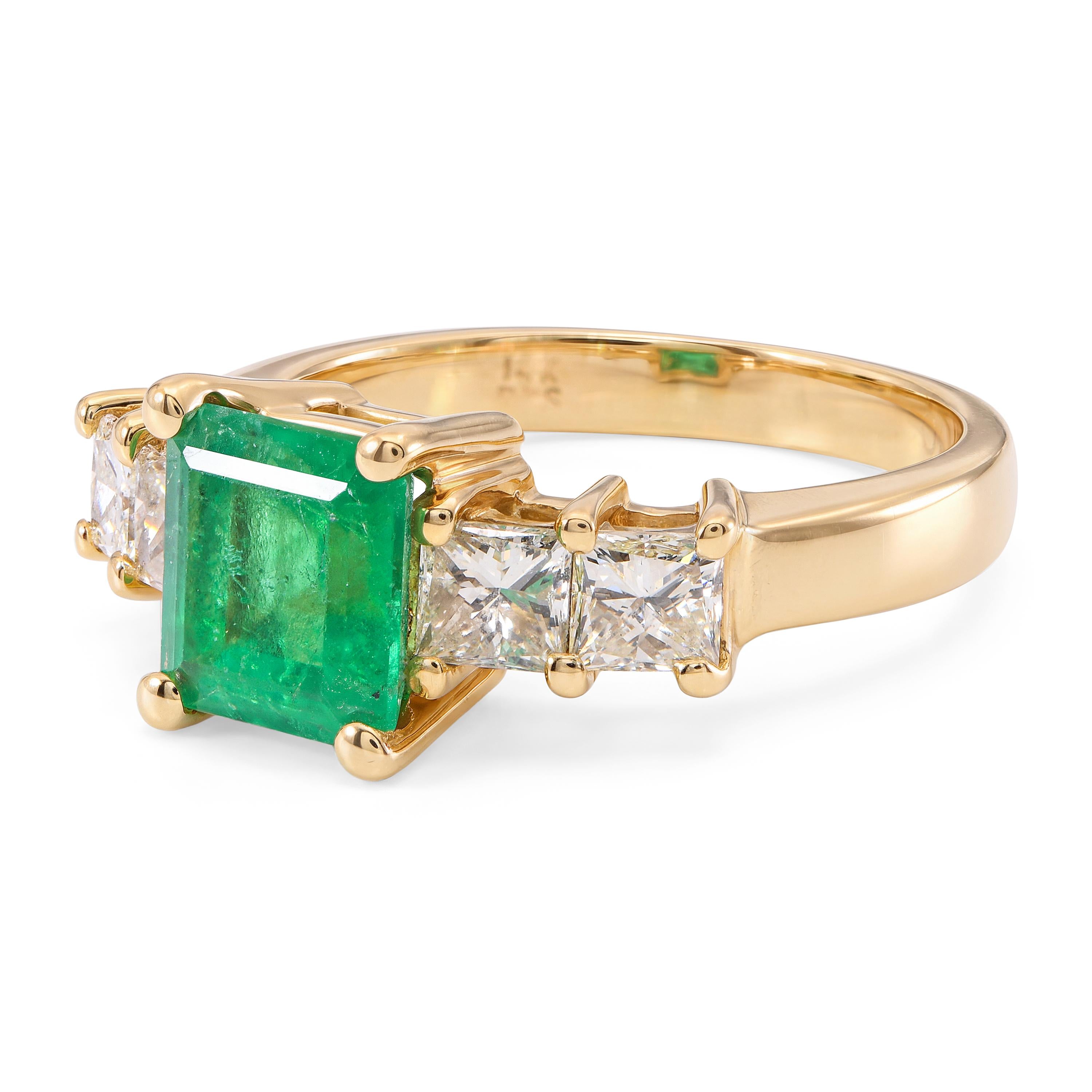 Vintage 14k Yellow Gold Emerald and Diamond Ring