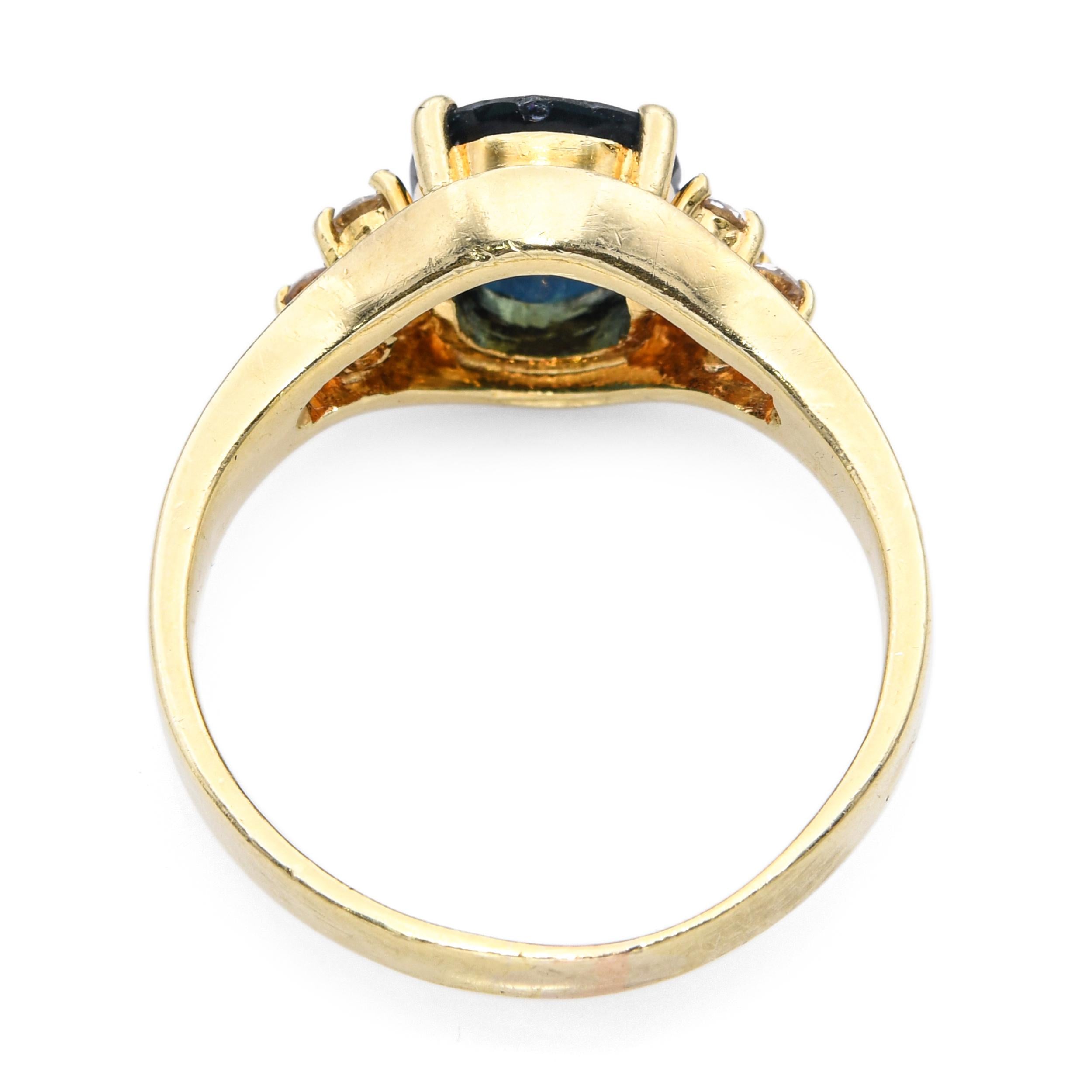 Vintage 14k Yellow Gold 1.56ct Teal Sapphire and Diamond Ring