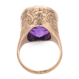 Antique Rose Gold 17ct Amethyst Floral Engraving Ring