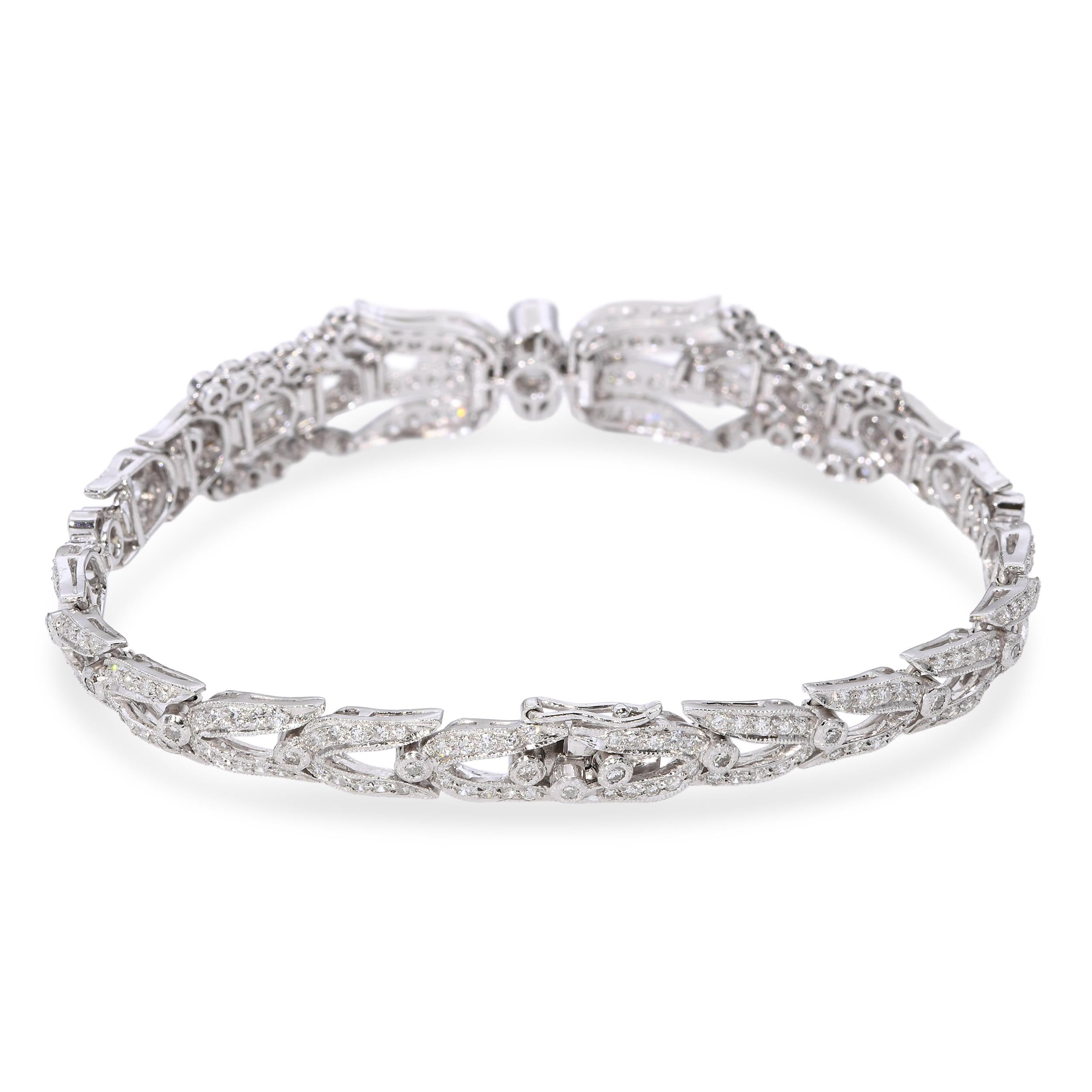Vintage 18K White Gold 3.96tcw Diamond Filigree Bracelet