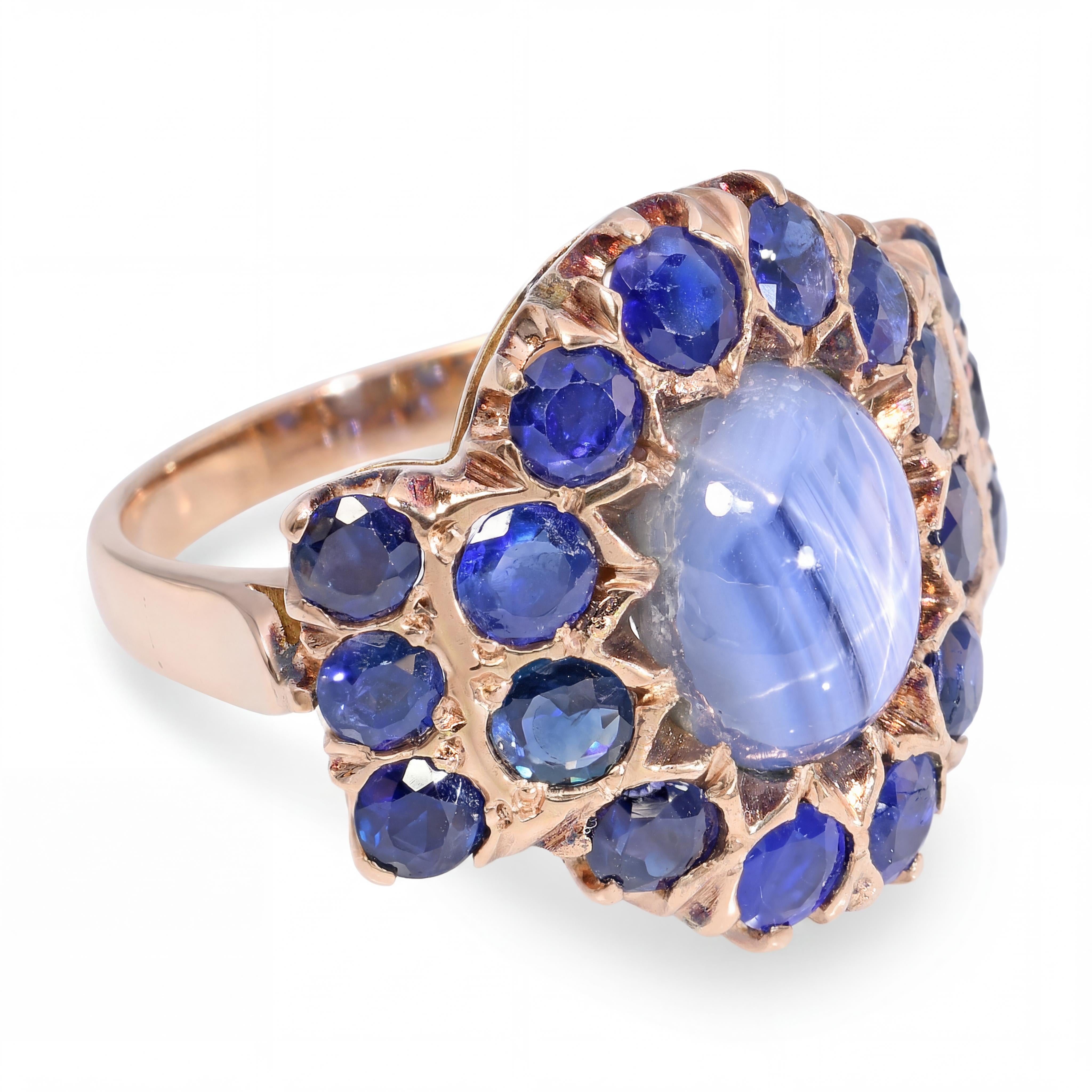 Antique 12k Rose Gold 7.34ct Star Sapphire & Blue Sapphire Statement Ring