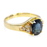 Vintage 14k Yellow Gold 1.56ct Teal Sapphire and Diamond Ring