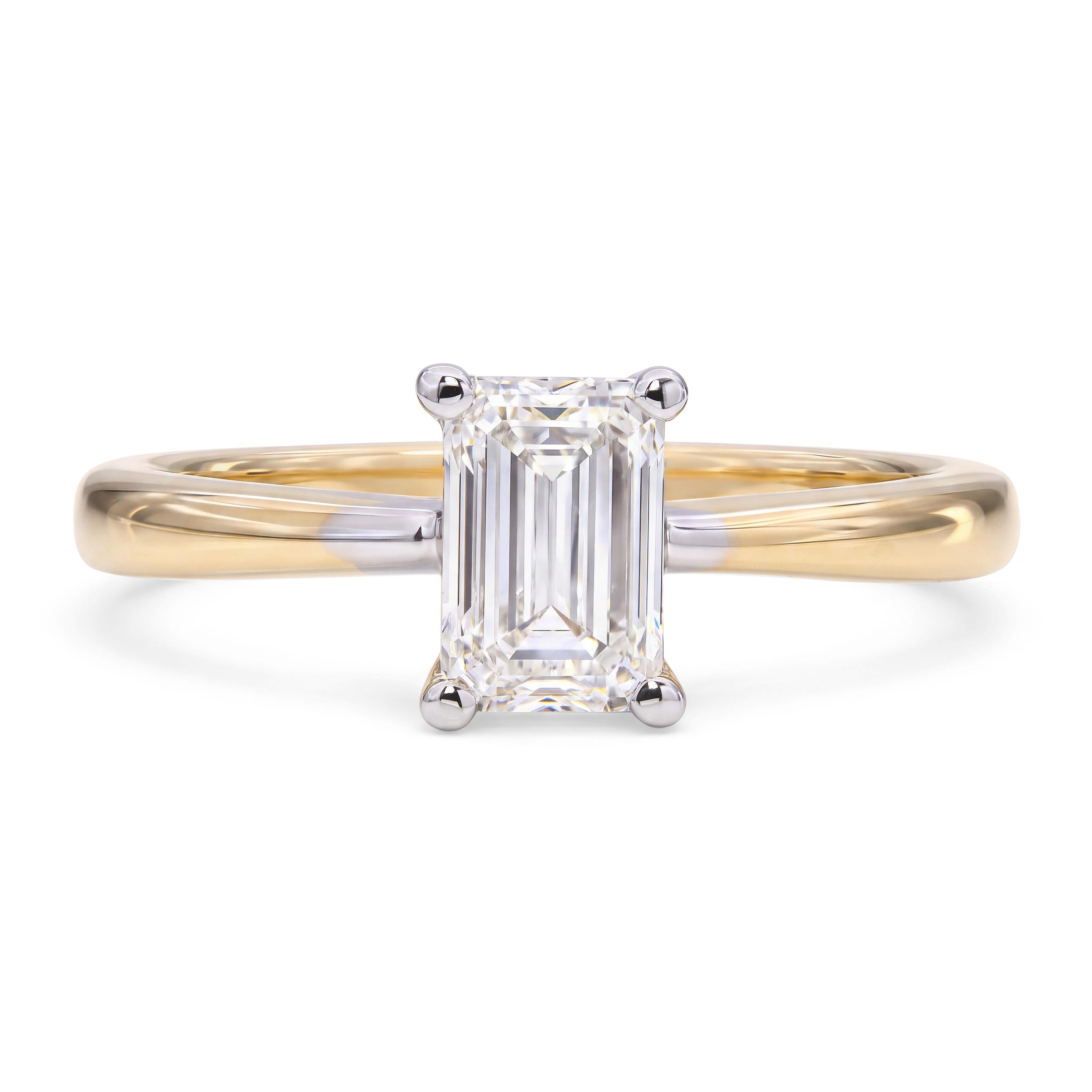 14k Yellow Gold GIA 0.90ct F IF Emerald Cut Diamond Engagement Ring