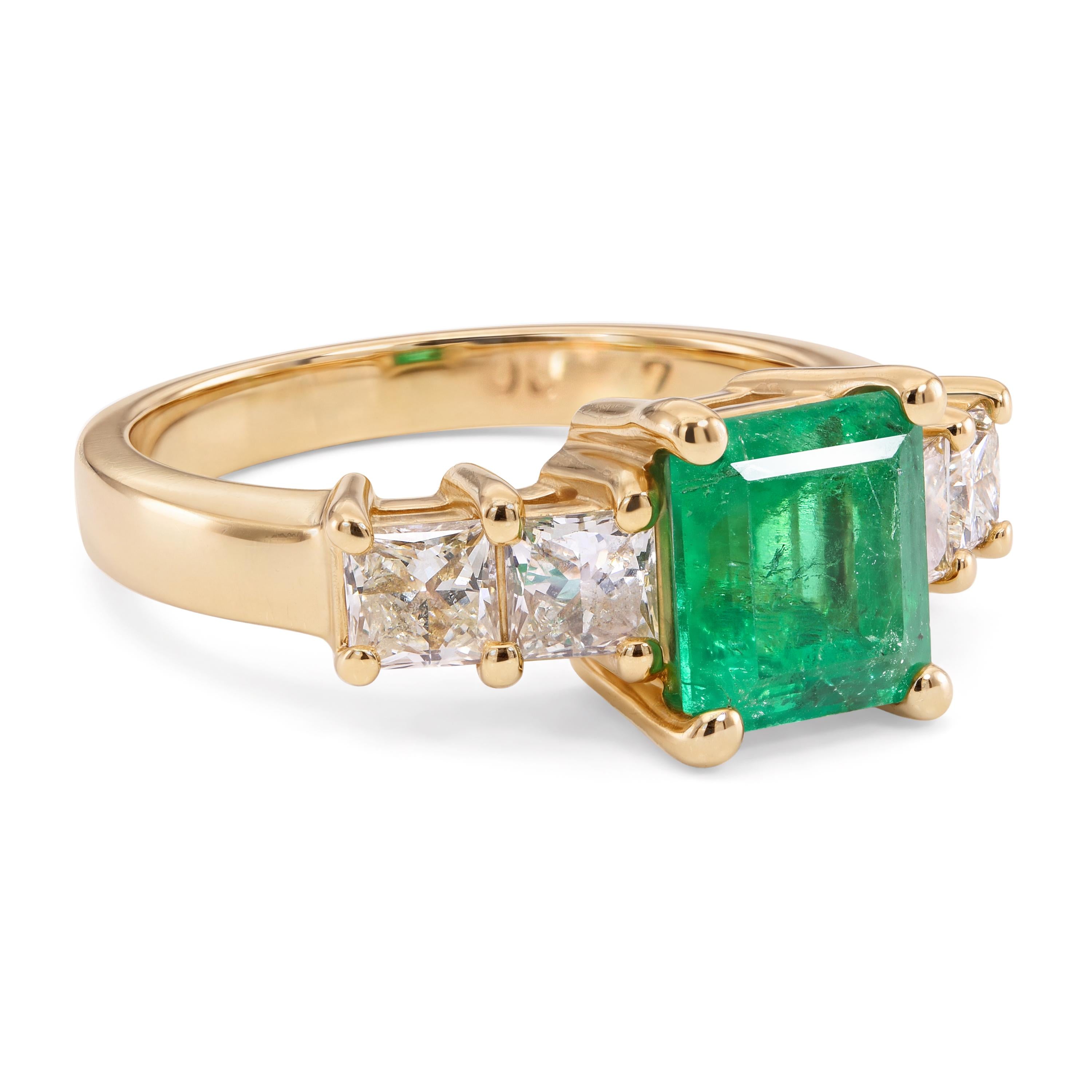 Vintage 14k Yellow Gold Emerald and Diamond Ring