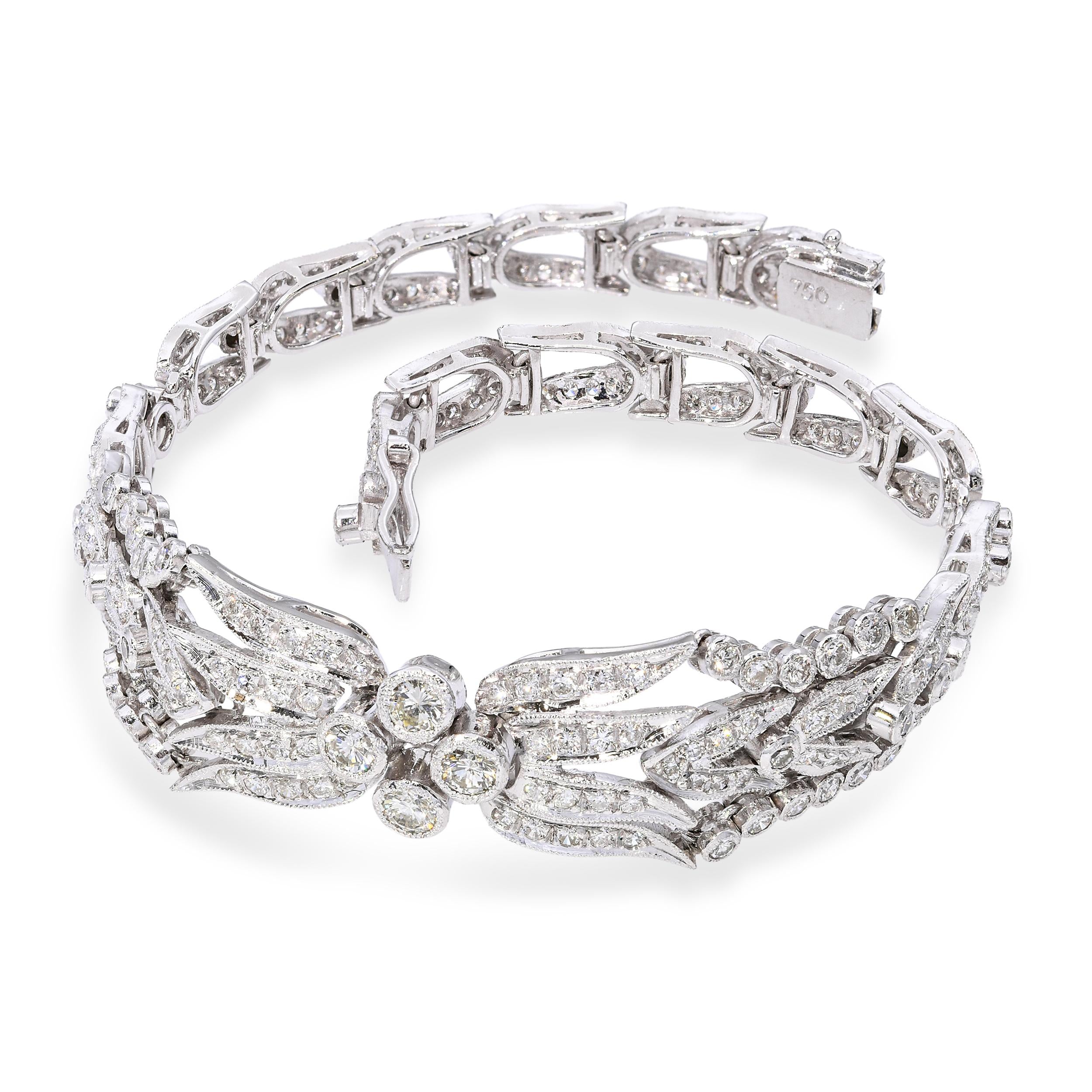 Vintage 18K White Gold 3.96tcw Diamond Filigree Bracelet