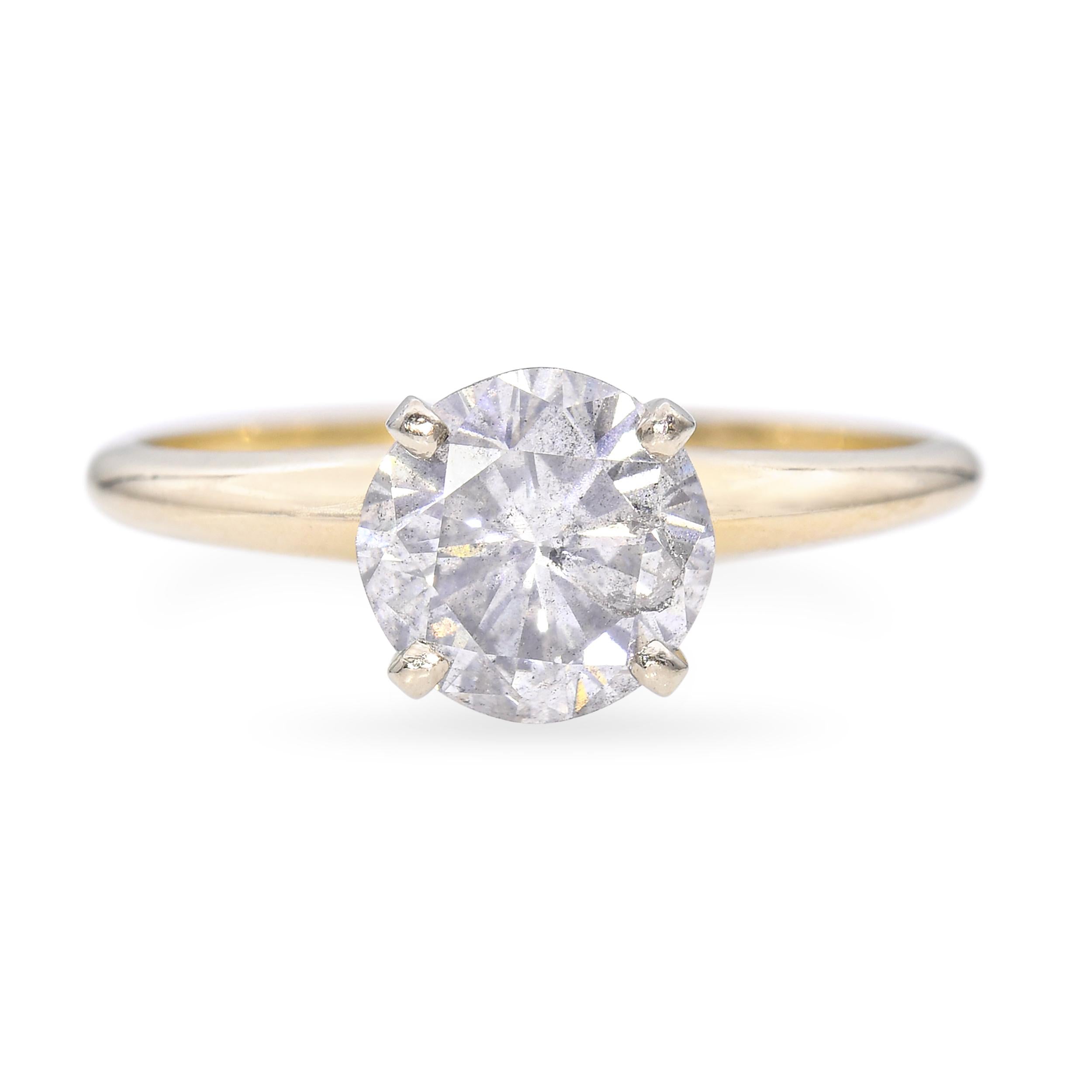 Vintage 14k Yellow Gold Salt and Pepper 1.32ct Diamond Solitaire Ring