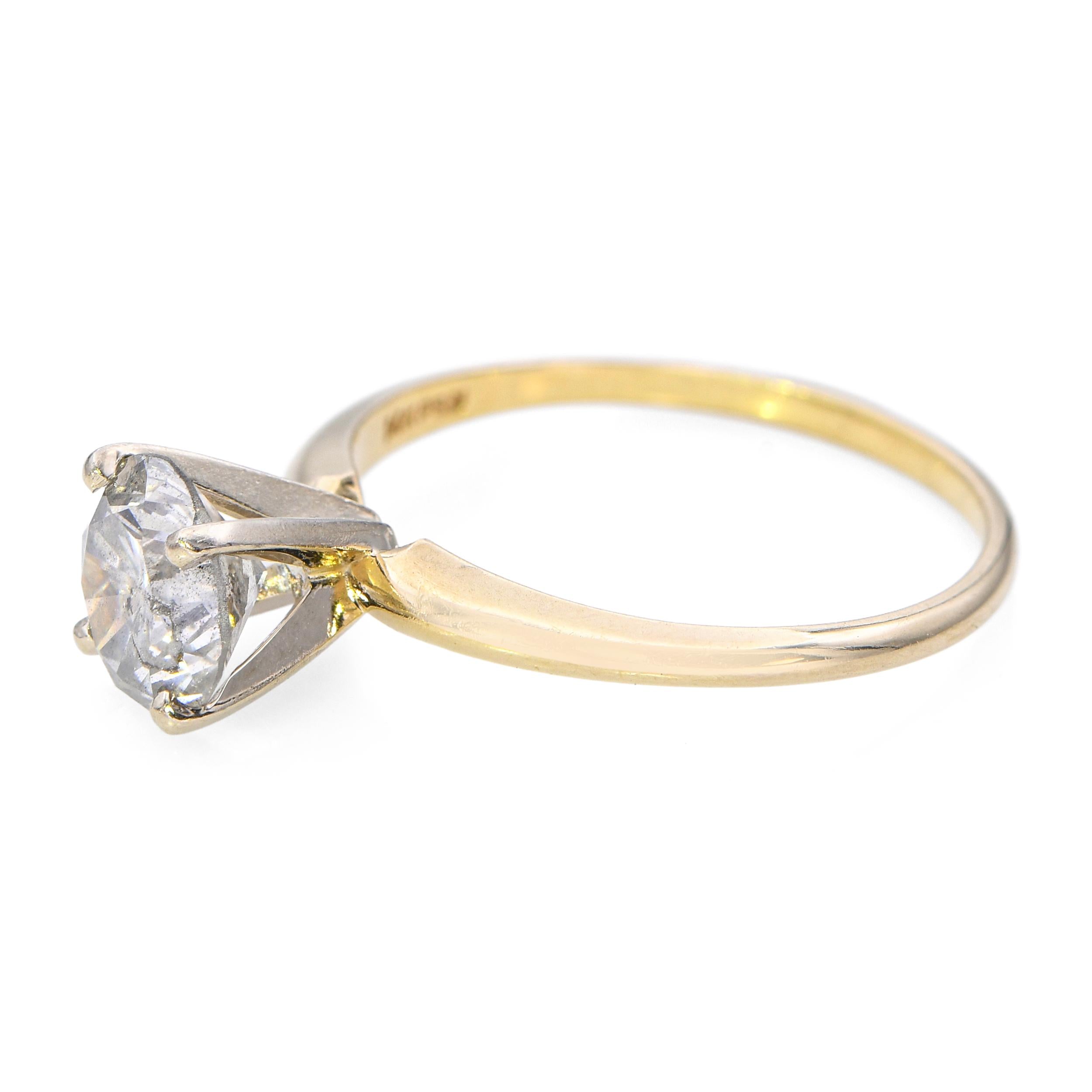 Vintage 14k Yellow Gold Salt and Pepper 1.32ct Diamond Solitaire Ring