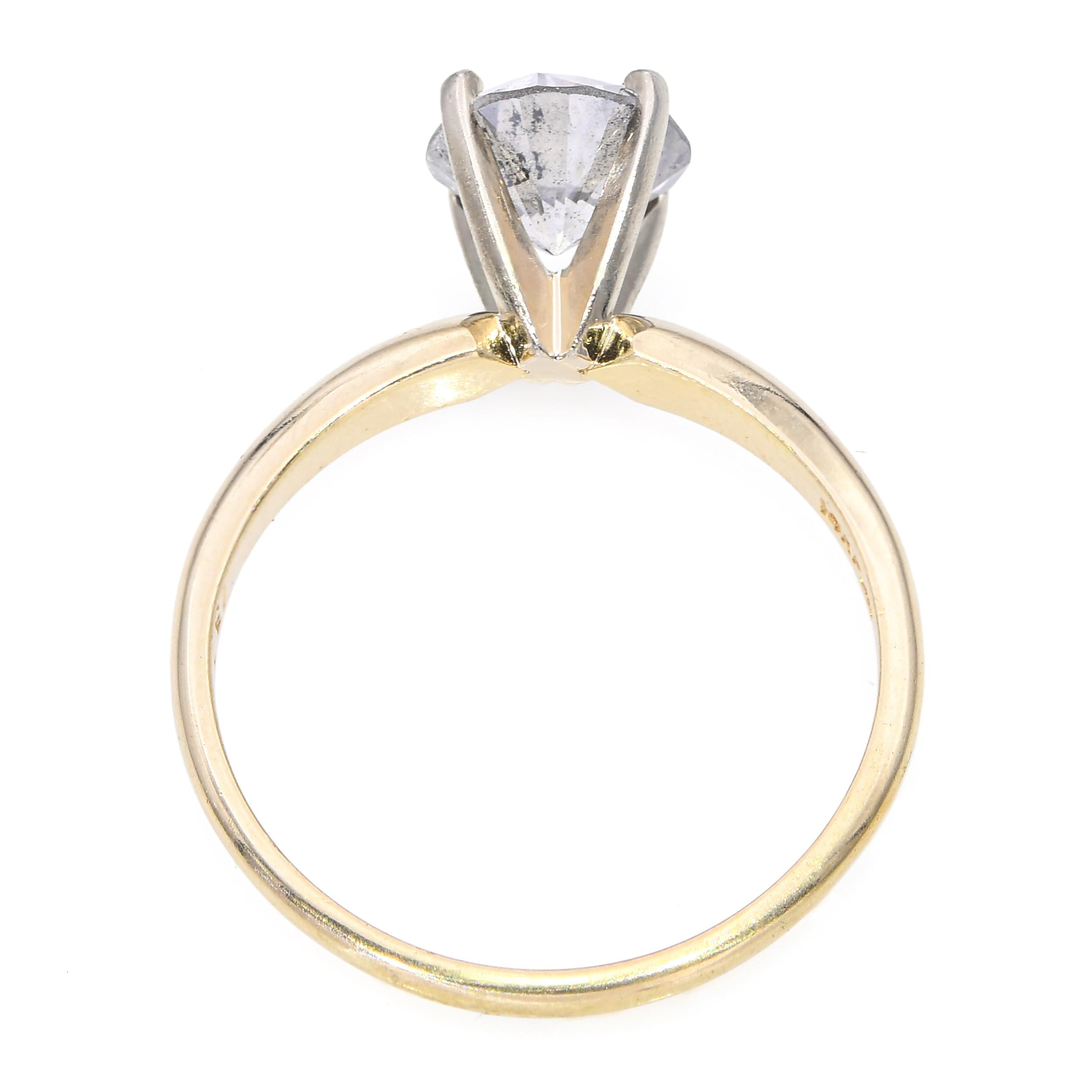 Vintage 14k Yellow Gold Salt and Pepper 1.32ct Diamond Solitaire Ring