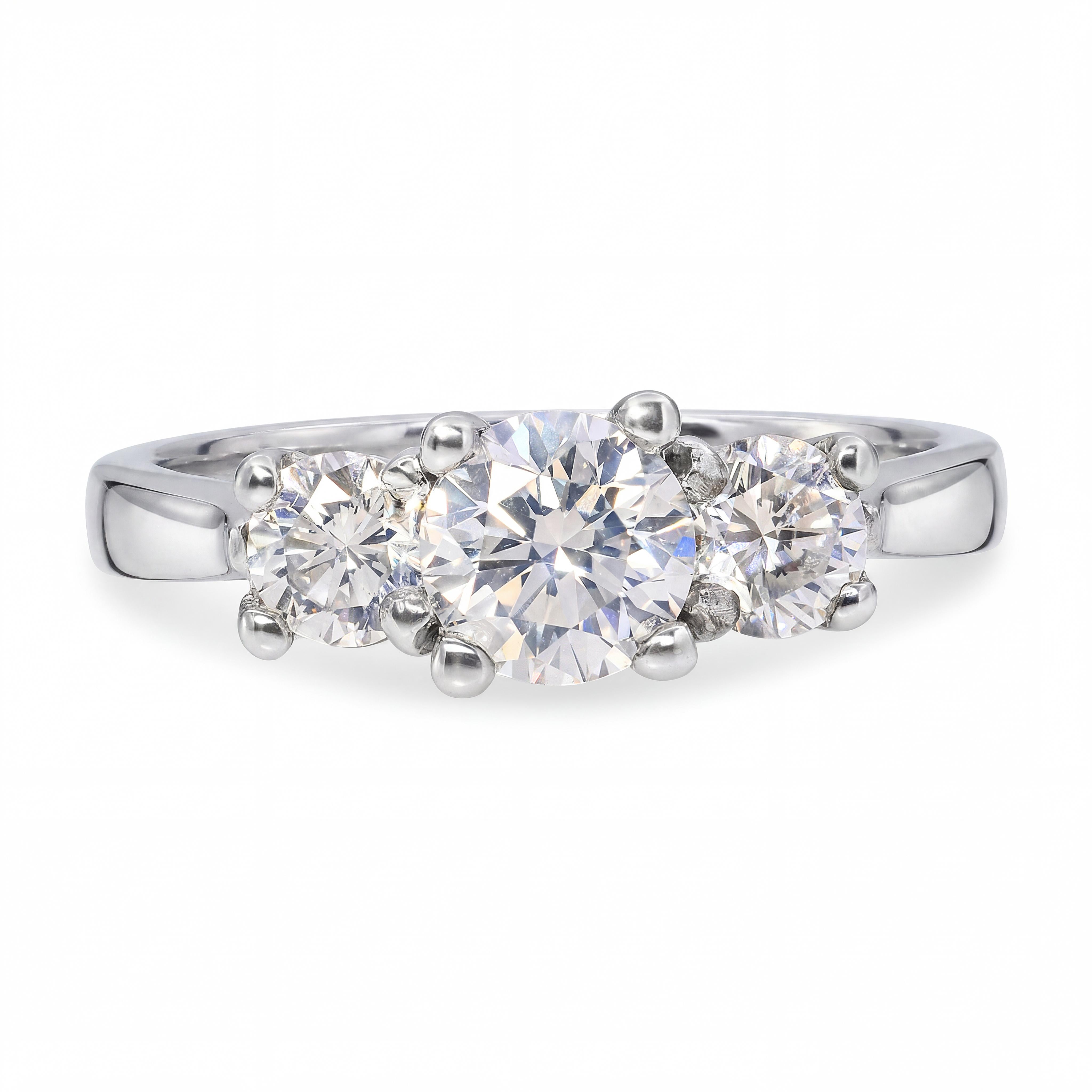 14k White Gold 1.0ctw Diamond Three Stone Engagement Ring