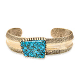 Vintage 14k Yellow Gold Bradley Gashwazra Red Mountain Spiderweb Turquoise Cuff