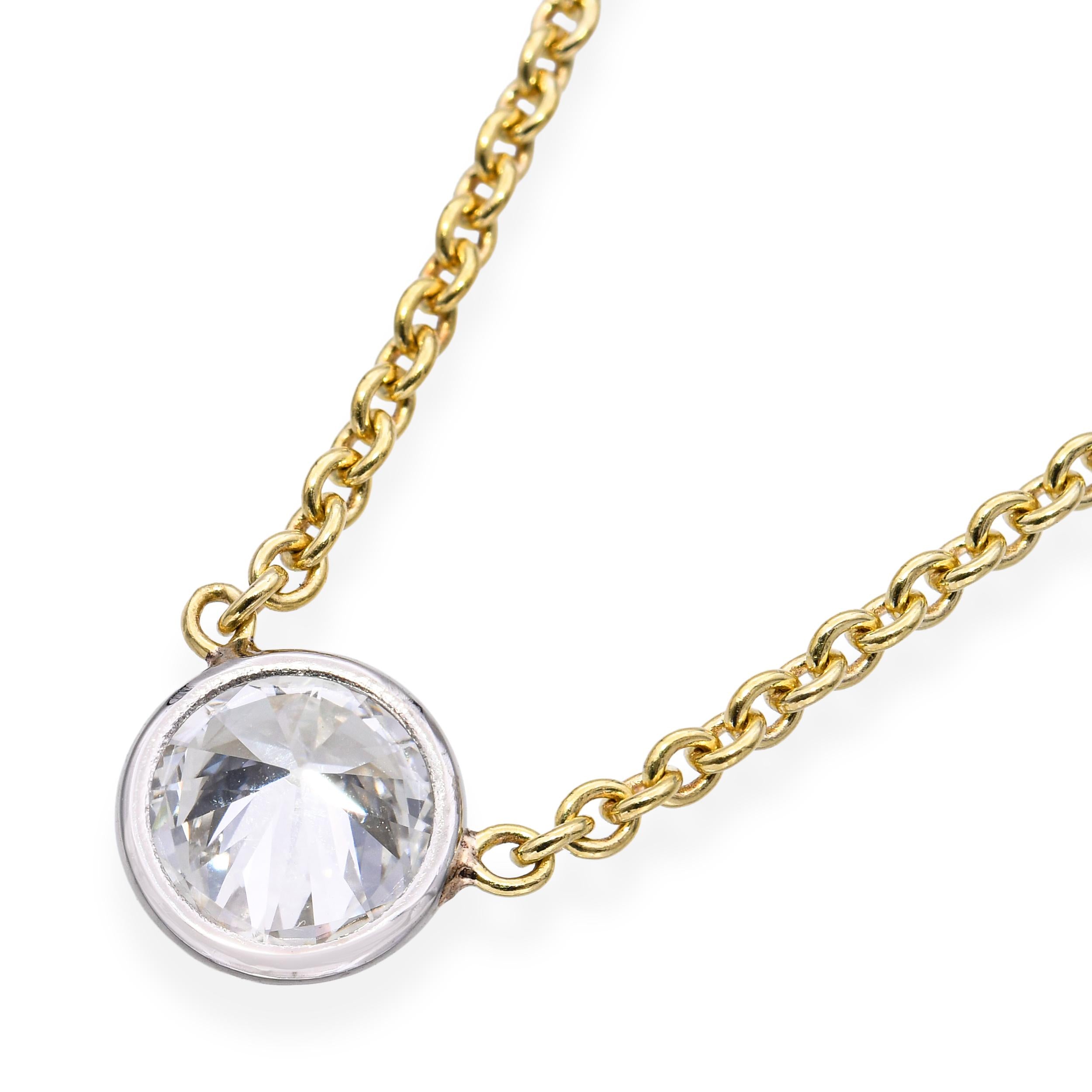 18k Gold 0.90ct H VS Diamond Bezel Set Solitaire Necklace