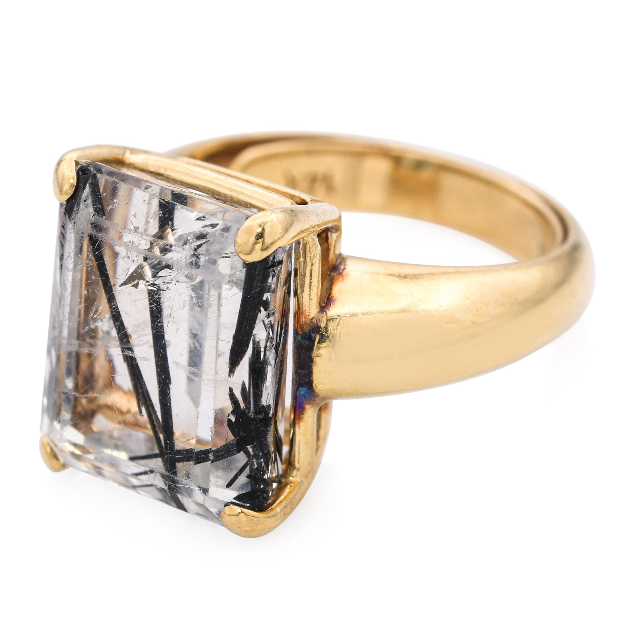 Vintage 14k Yellow Gold Sagenite Schorl in Quartz Ring